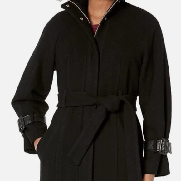 NWT Cole Haan Belted Wool Blend Trench Coat sz 2 Black - Picture 4 of 4